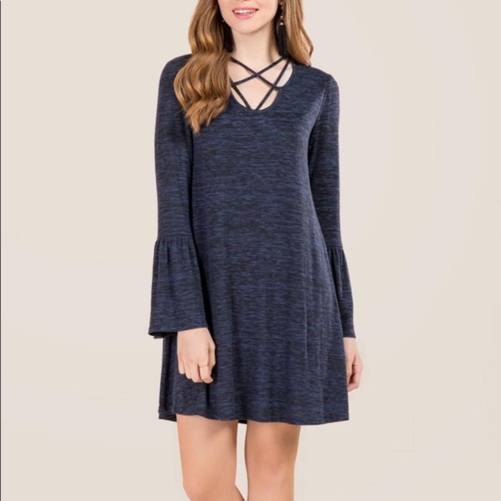 Francesca's Janice Lattice Neck Hacci Knit Dress